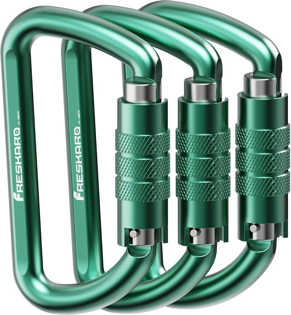 FresKaro 12kN Auto-Lock Carabiner 3 inch, Green