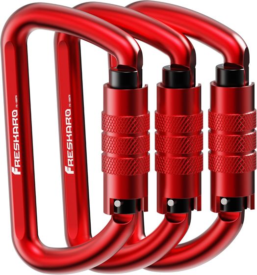 FresKaro 12kN Auto-Lock Carabiner 3 inch, Red