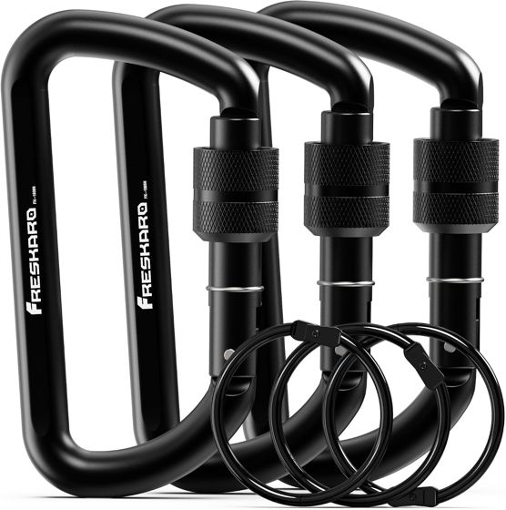 FresKaro 12kN Screw-Lock Carabiner 3 inch, All Black