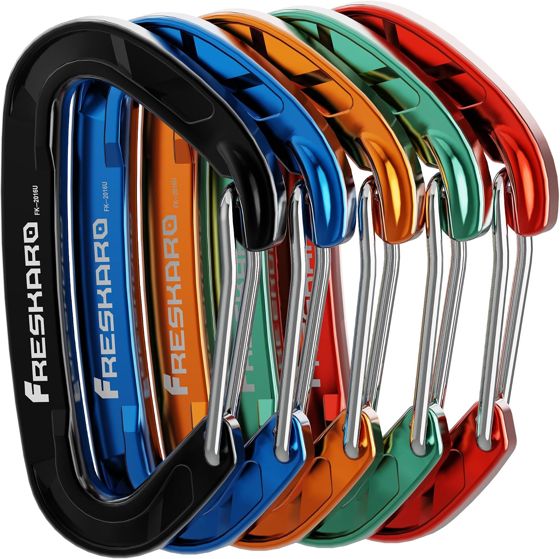 FresKaro 15kN Wiregate Carabiner, Rainbow 5 Pack