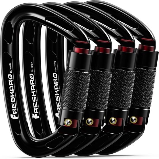 FresKaro 25kN Auto-Lock Carabiner 4 inch, Black 4 Pack