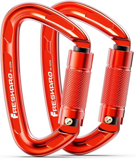FresKaro 25kN Auto-Lock Carabiner 4 inch, Red