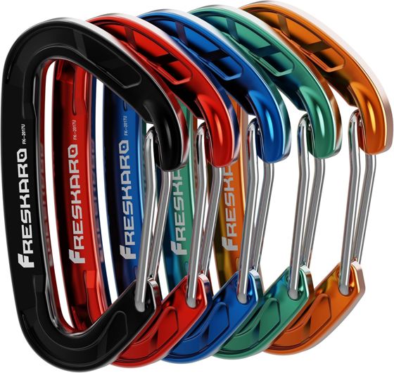 FresKaro 8kN Nano Wiregate Carabiner, Rainbow 5 Pack